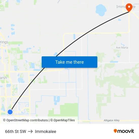 66th St SW to Immokalee map
