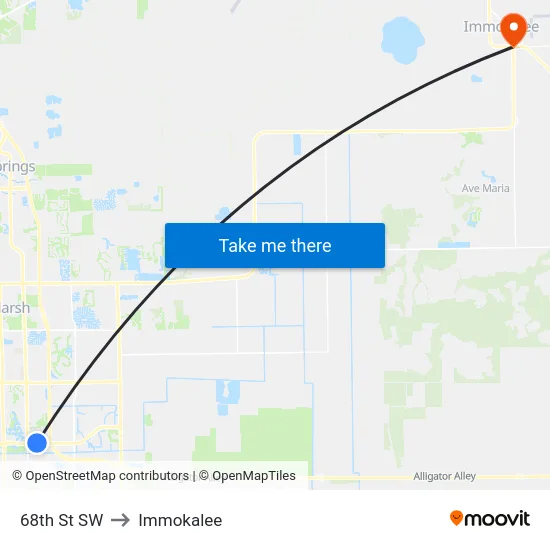 68th St SW to Immokalee map