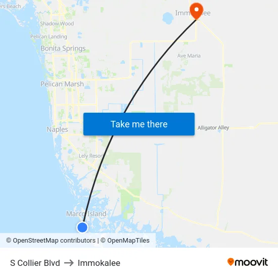 S Collier Blvd to Immokalee map