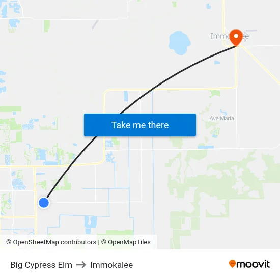Big Cypress Elm to Immokalee map