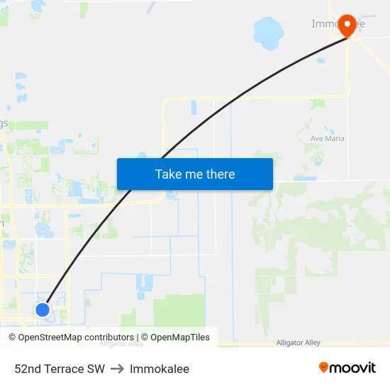 52nd Terrace SW to Immokalee map