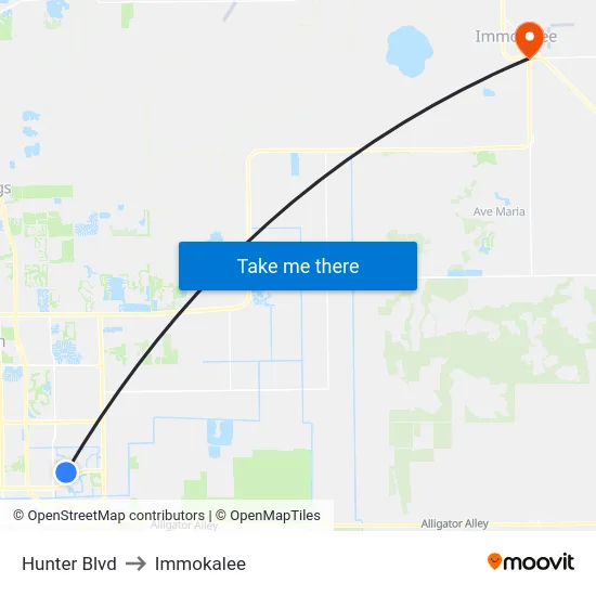 Hunter Blvd to Immokalee map