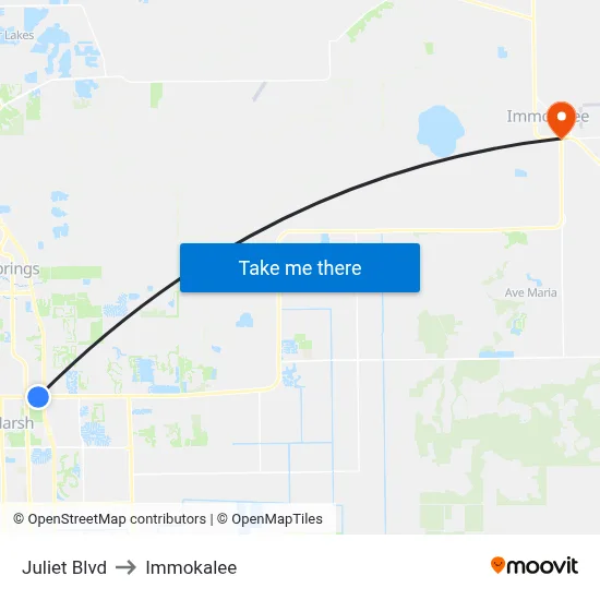 Juliet Blvd to Immokalee map