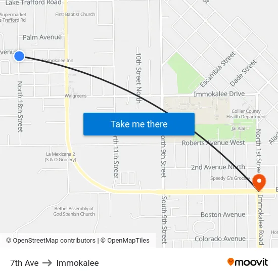 7th Ave to Immokalee map