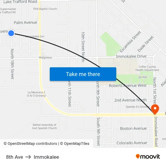8th Ave to Immokalee map