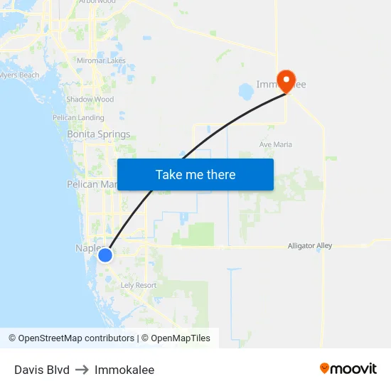 Davis Blvd to Immokalee map