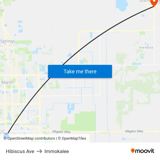 Hibiscus Ave to Immokalee map