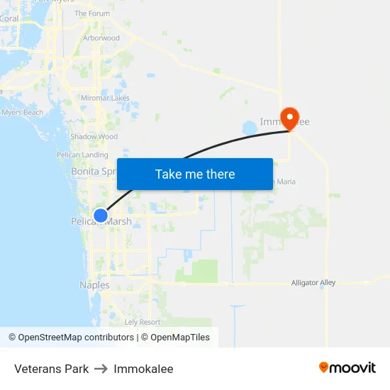Veterans Park to Immokalee map