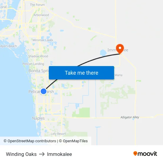 Winding Oaks to Immokalee map