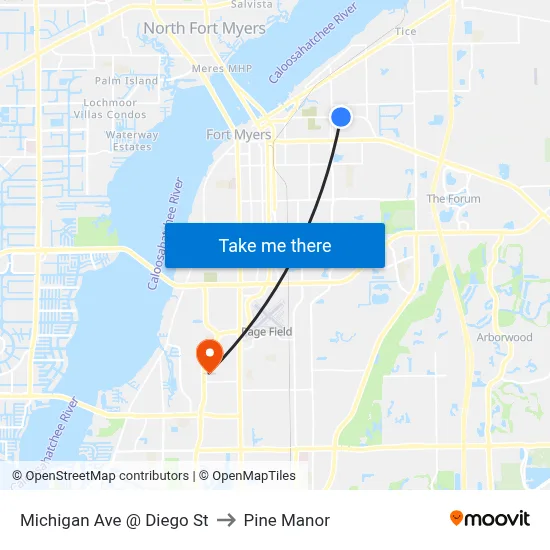 Michigan Ave @ Diego St to Pine Manor map