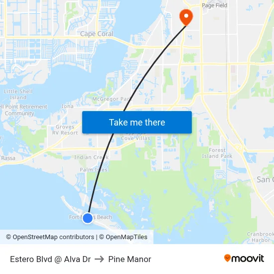 Estero Blvd @ Alva Dr to Pine Manor map