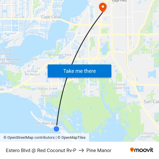 Estero Blvd @ Red Coconut Rv-P to Pine Manor map