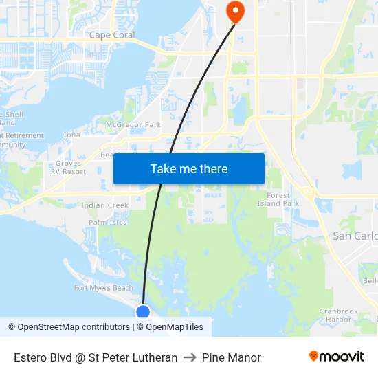Estero Blvd @ St Peter Lutheran to Pine Manor map