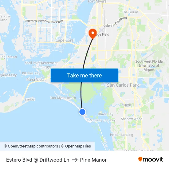 Estero Blvd @ Driftwood Ln to Pine Manor map
