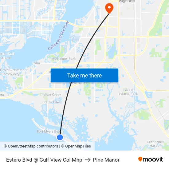 Estero Blvd @ Gulf View Col Mhp to Pine Manor map