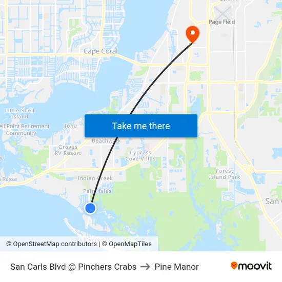 San Carls Blvd @ Pinchers Crabs to Pine Manor map