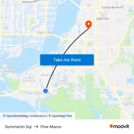 Summerlin Sqr to Pine Manor map