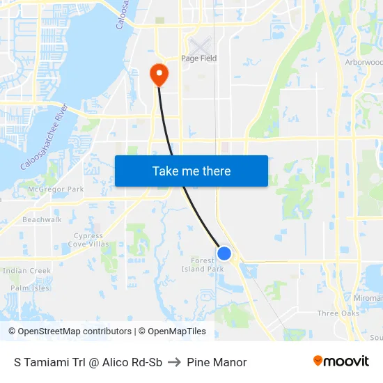 S Tamiami Trl @ Alico Rd-Sb to Pine Manor map