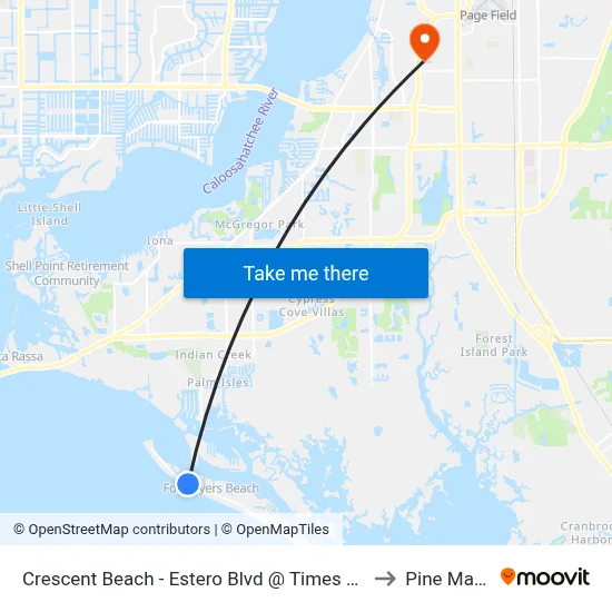 Crescent Beach - Estero Blvd @ Times Square to Pine Manor map