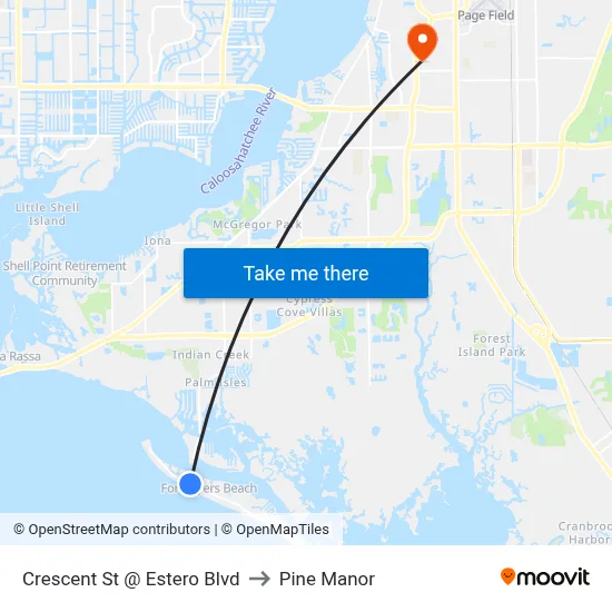 Crescent St @ Estero Blvd to Pine Manor map