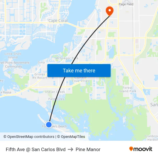 Fifth Ave @ San Carlos Blvd to Pine Manor map
