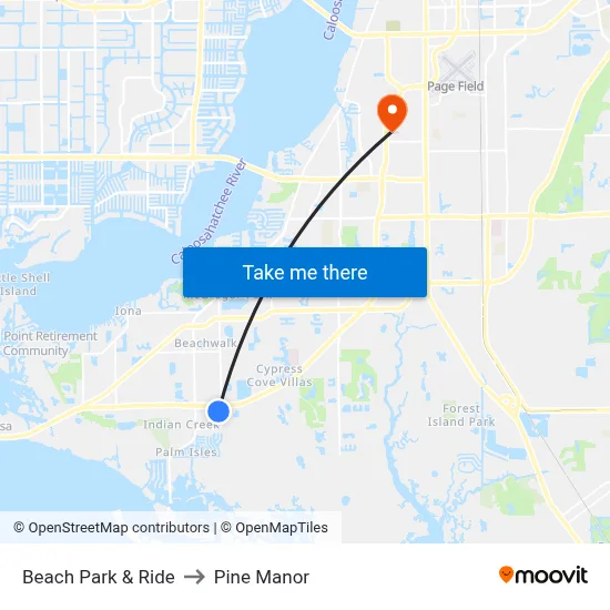 Beach Park & Ride to Pine Manor map