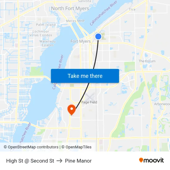 High St @ Second St to Pine Manor map