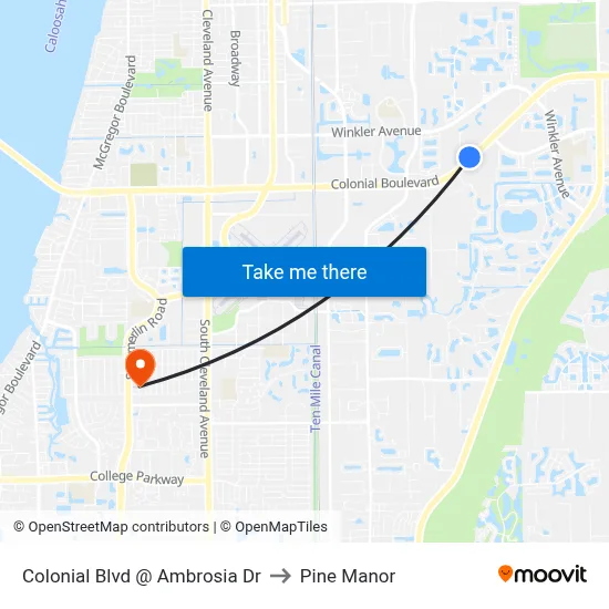 Colonial Blvd @ Ambrosia Dr to Pine Manor map