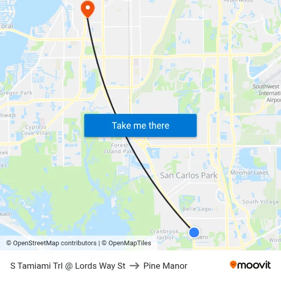 S Tamiami Trl @ Lords Way St to Pine Manor map