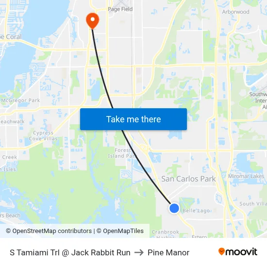 S Tamiami Trl @ Jack Rabbit Run to Pine Manor map
