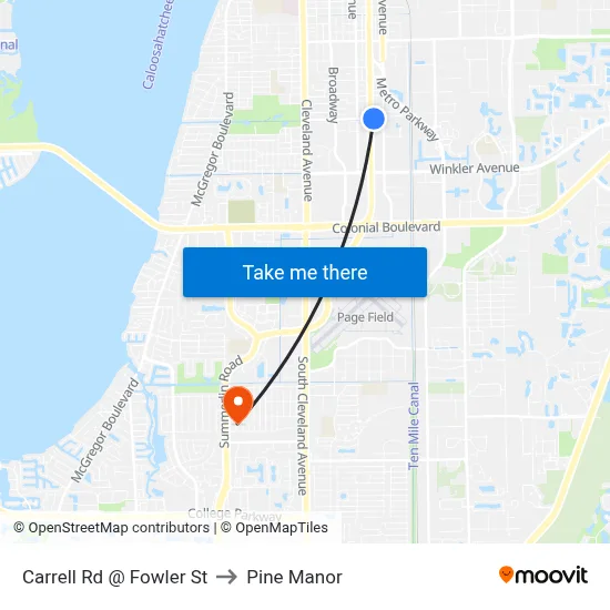 Carrell Rd @ Fowler St to Pine Manor map