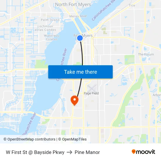 W First St @ Bayside Pkwy to Pine Manor map