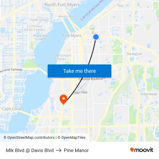 Mlk Blvd @ Davis Blvd to Pine Manor map