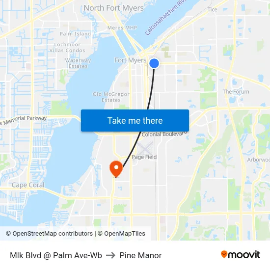 Mlk Blvd @ Palm Ave-Wb to Pine Manor map