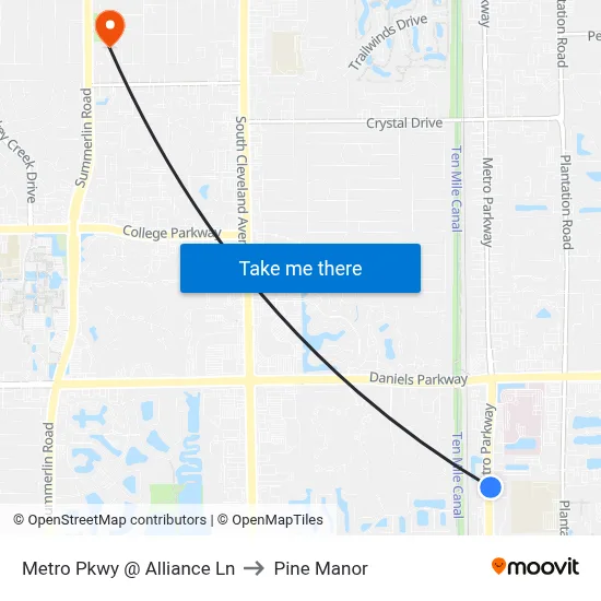 Metro Pkwy @ Alliance Ln to Pine Manor map