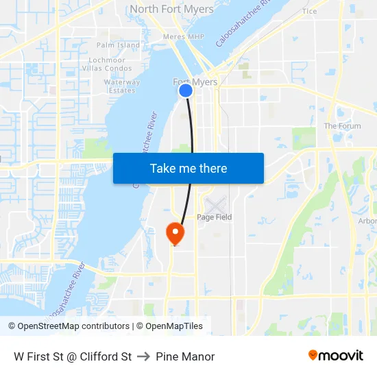W First St @ Clifford St to Pine Manor map