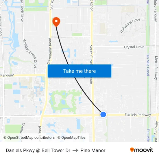 Daniels Pkwy @ Bell Tower Dr to Pine Manor map