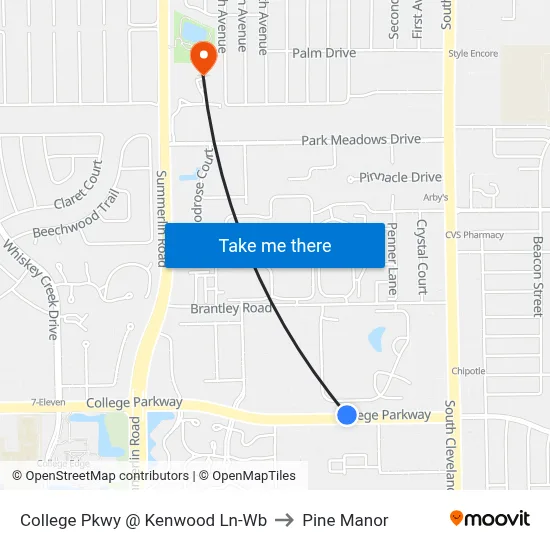 College Pkwy @ Kenwood Ln-Wb to Pine Manor map