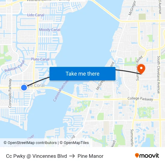 Cc Pwky @ Vincennes Blvd to Pine Manor map