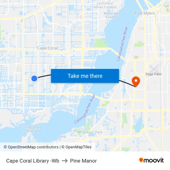 Cape Coral Library -Wb to Pine Manor map