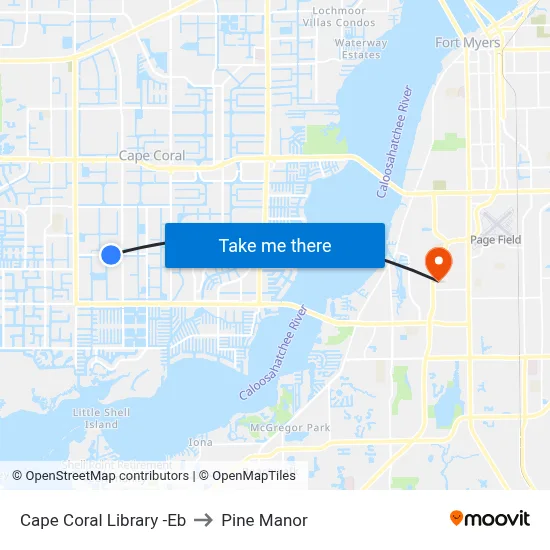 Cape Coral Library -Eb to Pine Manor map