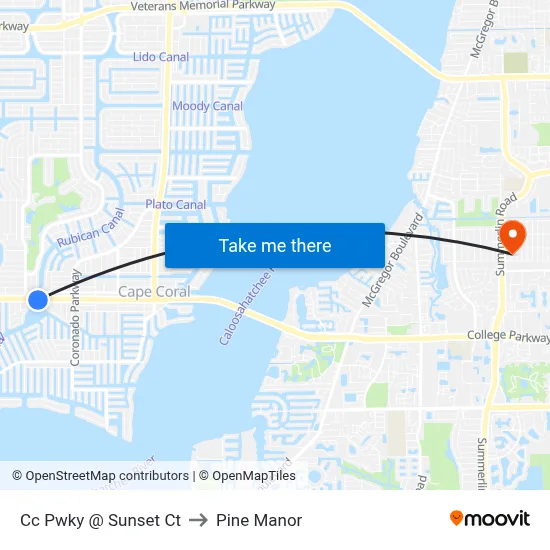 Cc Pwky @ Sunset Ct to Pine Manor map