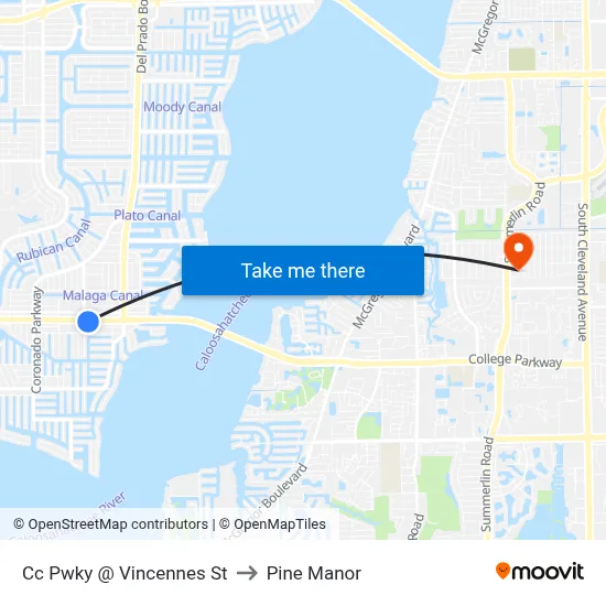 Cc Pwky @ Vincennes St to Pine Manor map