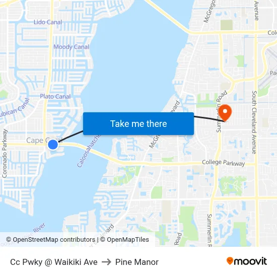 Cc Pwky @ Waikiki Ave to Pine Manor map