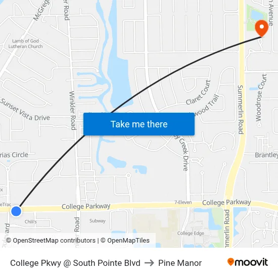 College Pkwy @ South Pointe Blvd to Pine Manor map