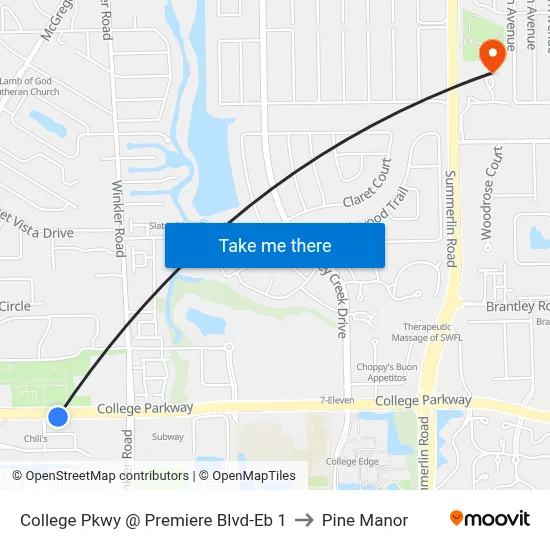 College Pkwy @ Premiere Blvd-Eb 1 to Pine Manor map