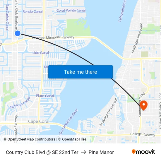 Country Club Blvd @ SE 22nd Ter to Pine Manor map