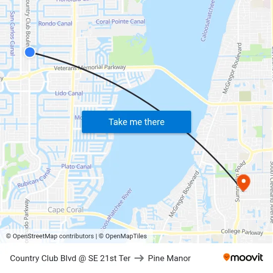 Country Club Blvd @ SE 21st Ter to Pine Manor map