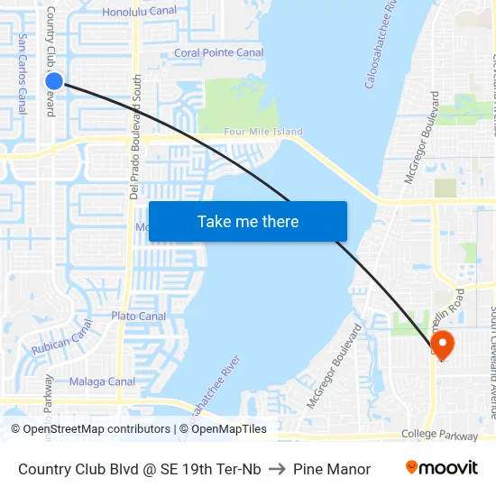 Country Club Blvd @ SE 19th Ter-Nb to Pine Manor map