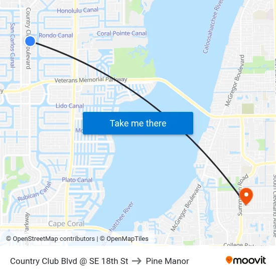 Country Club Blvd @ SE 18th St to Pine Manor map